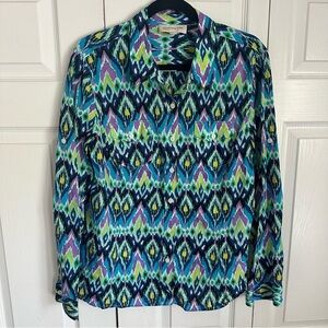 Jones New York Sport Womens Cotton Button Up Shirt Sz XL Aztec Corpcore Office